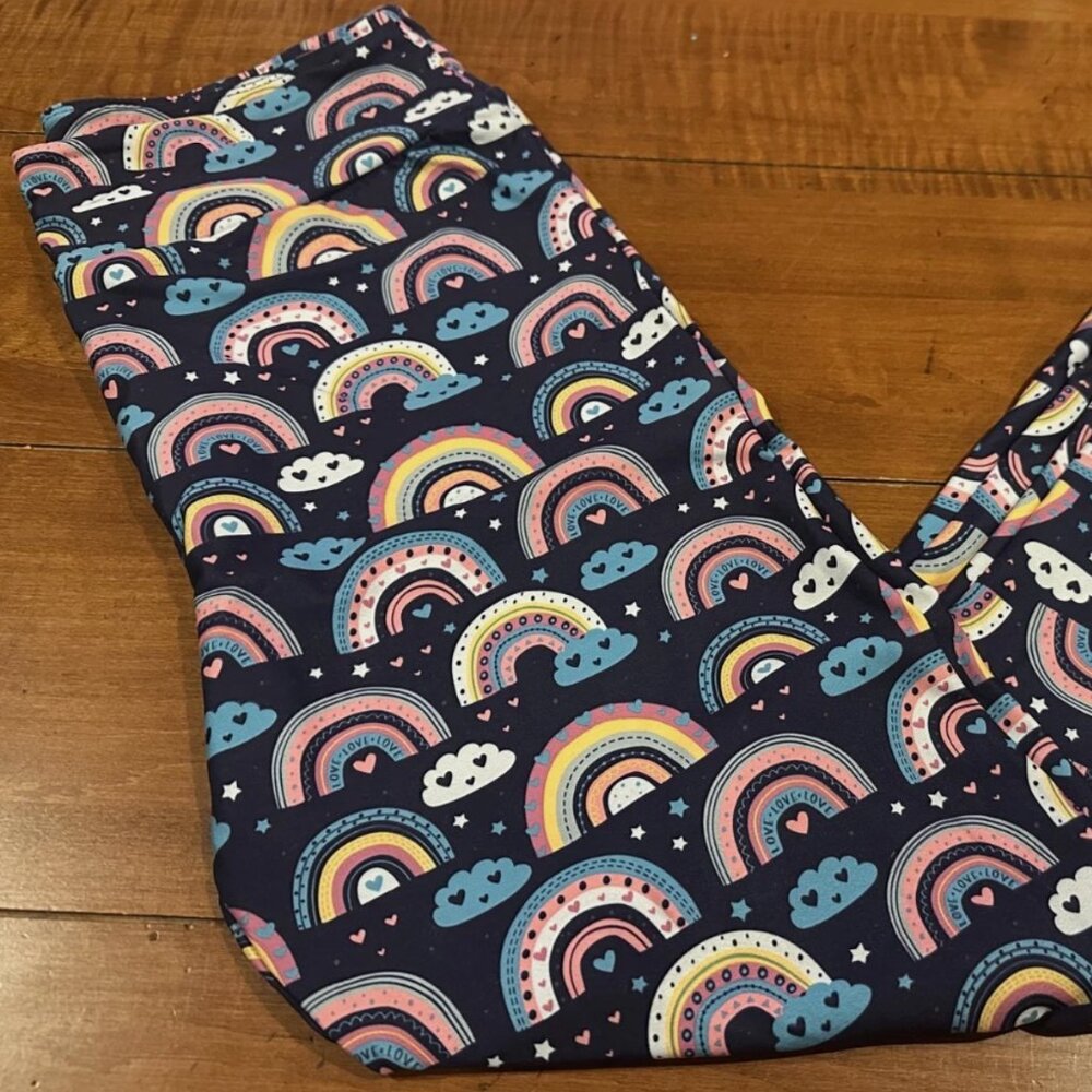 Ladies Buttery Soft Full Length Leggings- Blue Rainbows - One Size
